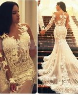 Tulle Sweep Train Trumpet/Mermaid Long Sleeve Sweetheart Zipper Up At Side Wedding Dresses / Gowns With Appliqued back view