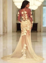 Tulle Sweep Train Trumpet/Mermaid Long Sleeve Sweetheart Zipper Up At Side Wedding Dresses / Gowns With Appliqued side view