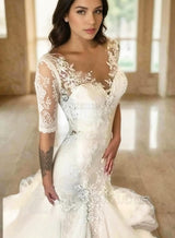 2027 Mermaid Long Sleeves Sweetheart Wedding Dresses back view