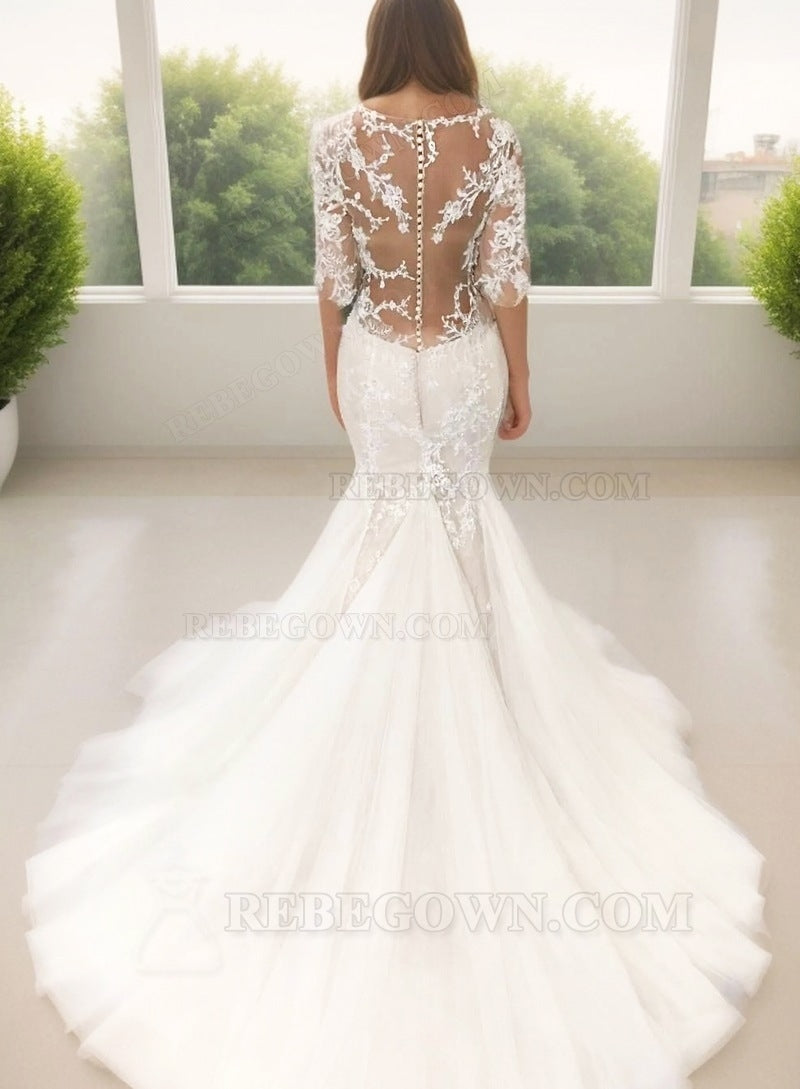 2027 Mermaid Long Sleeves Sweetheart Wedding Dresses front view