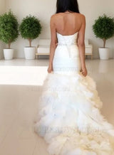 Mermaid Sweetheart Organza Beaded Belt Ruffles 2027 Wedding Dresses back view