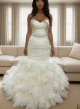 Mermaid Sweetheart Organza Beaded Belt Ruffles 2027 Wedding Dresses front view
