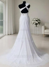 One Shoulder Chiffon Mermaid 2027 Chiffon Wedding Dresses With Flowers back view