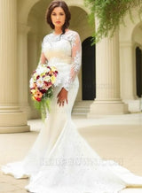 2027 Mermaid Long Sleeves Satin Sweetheart Wedding Dresses front view