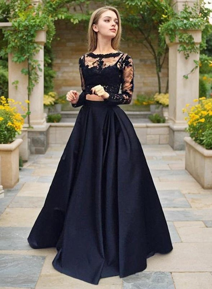 2027 Black Illusion A-Line Satin Prom Dresses front view