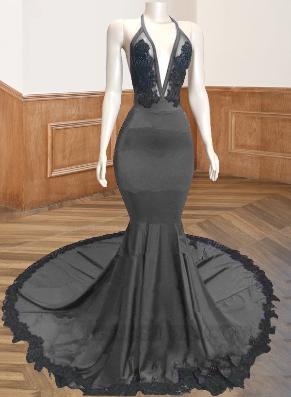 Grey Mermaid V Neck Backless Burgundy And Black Long Prom Dress 2027