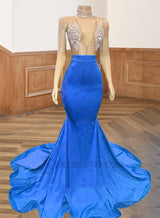 Blue Backless Yellow Satin Long V Neck Prom Dresses