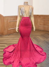 Fuchsia Backless Yellow Satin Long V Neck Prom Dresses