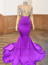 Lilac Backless Yellow Satin Long V Neck Prom Dresses