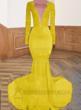 Daffodil Long Red Lace Open Front Long Sleeves Mermaid Prom Dresses