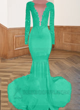 Jade Long Red Lace Open Front Long Sleeves Mermaid Prom Dresses