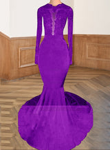 Lilac 2027 Black Long Sleeves Mermaid Backless Prom Dresses