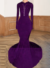 Purple 2027 Black Long Sleeves Mermaid Backless Prom Dresses
